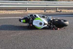 Sportbike on its side after a motorcycle accident