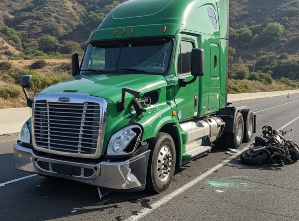 green damaged truck and motorcyle cleveland national forest background