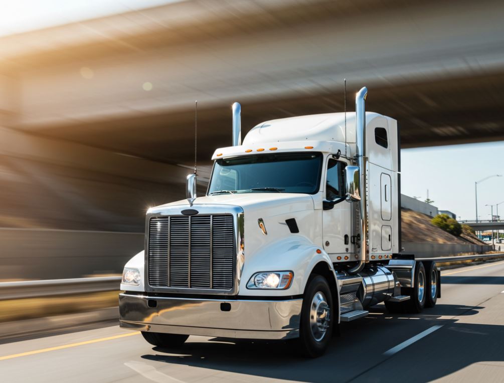 speeding white truck bobtail freeway motion blur