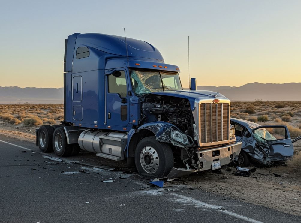 truck blue accident in california desert