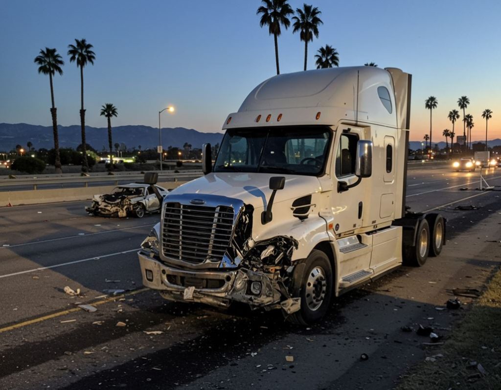 white crashed truck twilight palm trees riverside