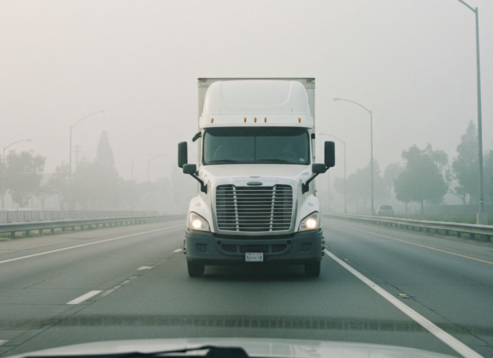 white truck head on front view highway car hood